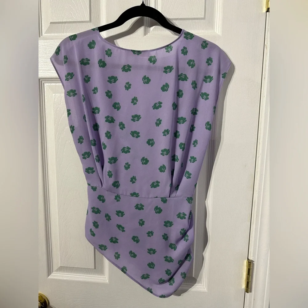 WAYF Purple Asymmetrical Wrap Blouse Cap Sleeve (XS) - Picture 13 of 16